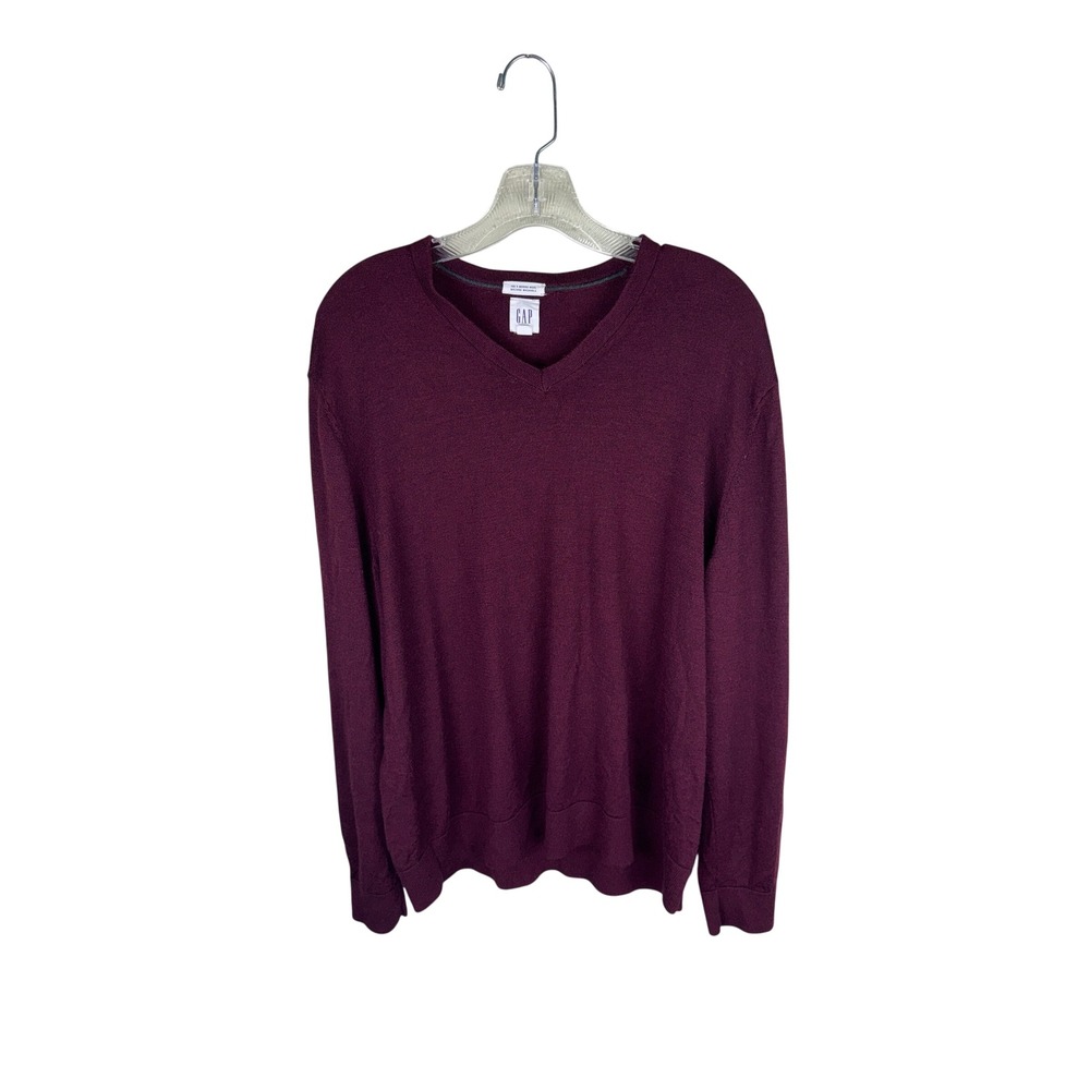Gap Mens XL Merino Wool‎ V-Neck Sweater Pinot Noir Burgundy Long Sleeve
